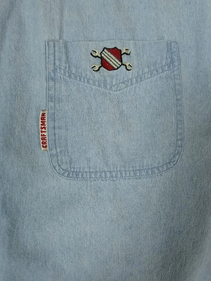 Vintage Craftsman Shirt Mens XL Blue Mechanic Denim Long Sleeve Button Up - Image 4 of 4