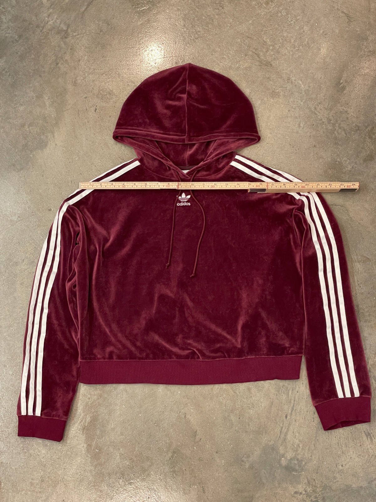 Adidas Velour Hoodie Womens S Maroon 3 Stripe Velvet Drawstring Y2K Style Jacket thumbnail 7