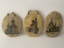 3 Vintage Pottery Plaques Made in Alaska  - Russian Orthodox Churches