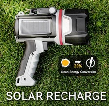 Solar or Power Rechargeable Spotlight-Long Bright Light Beam-10400 mah Battery