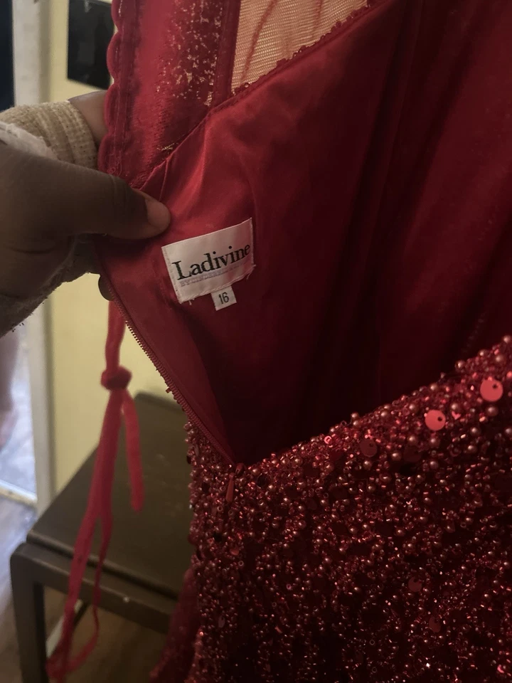 Gorgeous Lotus Gown Red Beaded Strapless Gown - Image 4 of 4