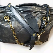 LANVIN Sugar black soft lambskin leather quilted flap chain Purse Handbag Tote