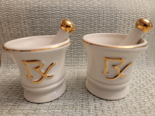 RX Apothecary Vintage Mortar and Pestle Set White Gold Trim