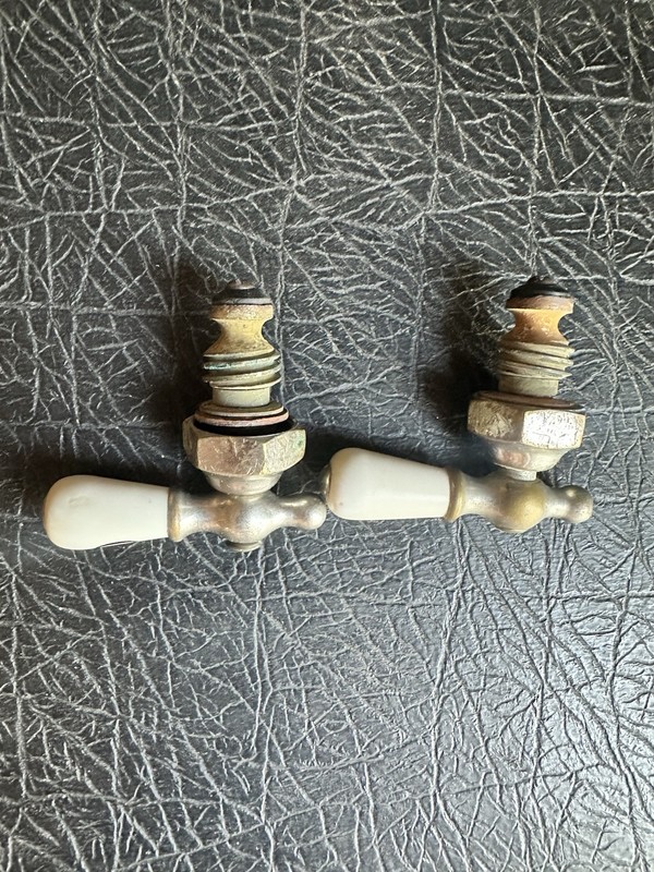 Antique Wolverine Brand Porcelain Faucet Handles Set with Screws