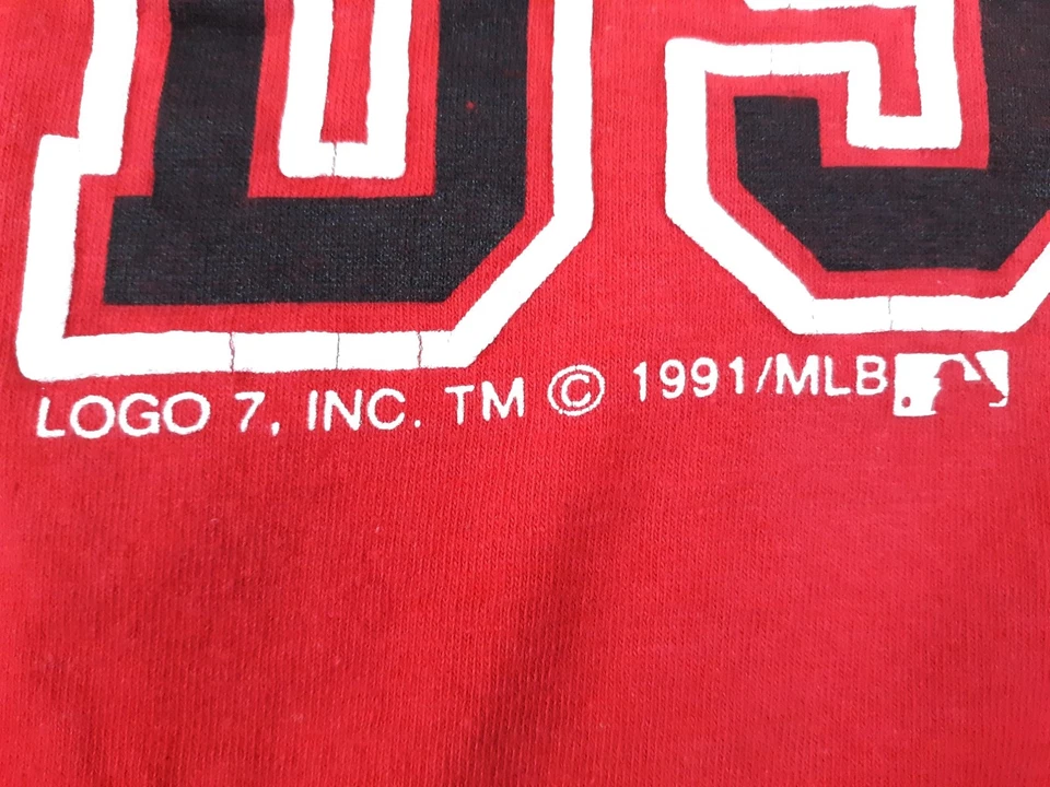 Vintage CINCINNATI REDS BASEBALL 90s T-shirt 1991 Single Stitch Logo 7 MLB sz L - Image 4 of 4