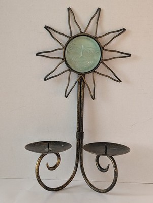 Vintage sun face wall-mounted candle holder