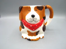 Pier 1, 3D Sitting Dog, Red Bandana, White Tan Brown Tea Coffee Mug 18 oz. (570)