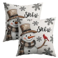 Snowman Throw Pillow Cover Christmas Pillowcase 18x18 Inch Set of 2 Snowflake