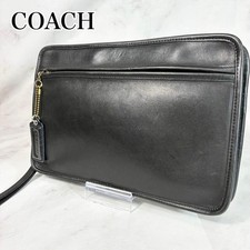 COACH Vintage Clutch Second Bag Ziplock Leather Black Gold Hardware From Japan