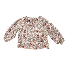 Love the Label M Botanical Print Peasant Blouse Top Floral Ruffle Sleeve Prairie