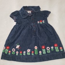 Baby Gap Girls Denim Infants 3-6 Months Jean Dress Embroidered Butterfly Flowers