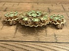 Vintage Gold Tone Floral Brooch and Earrings Set With Light Green Rhinestones — photo 5