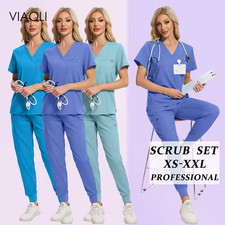 Stretch Comfortable Medical Scrub Set Nursing Scrub Uniform V-Neck Yoga Jogger