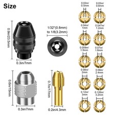 15 Pcs Drill Chuck Collet Set 0.8 to 3.2mm Shank Replacement for Dremel Rotary T