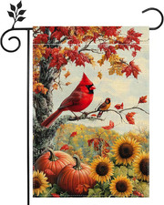Fall Cardinal Red Pumpkin Garden Flag for outside 12X18 Inch Double Sided Burla