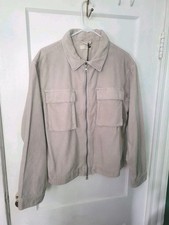 AllSaints Clifton Corduroy Jacket Beige Cream Double Zip Snap Pocket Size L