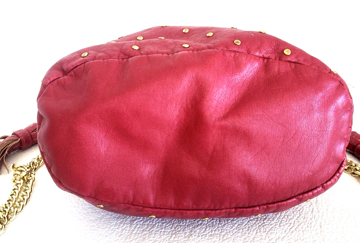 BILLABONG Red Faux Leather Drawstring Shoulder Bag - Gold Metal Strap & Studs View 5