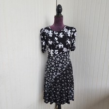 Michael Kors Black White Floral Sequin Detail Short Puff Sleeve Dress Stretch S