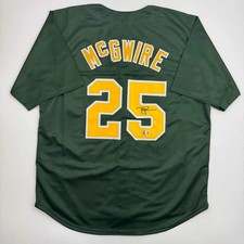 Autographed/Signed Mark McGwire Oakland Green Baseball Jersey Beckett BAS COA