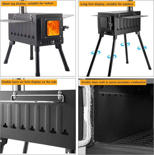 Portable Titanium Camping Wood Stove with Upgraded Dual Interior Wall Post Combu - Picture 4 of 12