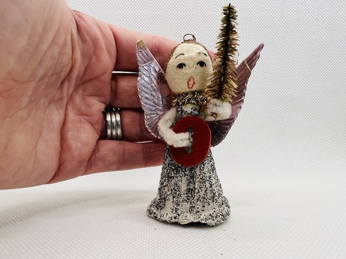 Vintage Christmas Angel Ornament Japan Spun Cotton Metallic Cardboard Paper - Picture 7 of 7