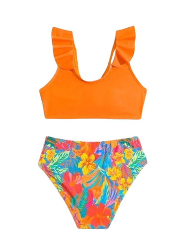 NWT GIRLS size 4-5, 5-6 ORANGE or RED TROPICAL FRONT KNOT TIE BIKINI - Picture 4 of 10