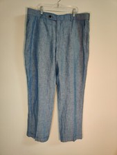 BALLIN Pants Mens Size 38 Light Blue 100 Linen Flat Front Cuffed
