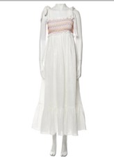 Zimmermann Womens Long Dress White Linen Crochet Smocked & Embroidered Accents 2