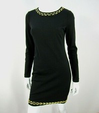 Mickael kors Long Sleeve Chain Crew Neckline Dress Size 0 Black Gold 