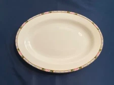 Antique K.T.&K. Oval Serving Platter Pink Roses Scroll Border Semi-Vitreous Chin
