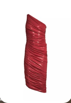 Norma Kamali Diana Dress Metallic Red One Shoulder Knee To Length NWT Small | eBay Norma Kamali Diana Dress Metallic Red One Shoulder Knee To Length NWT Small | eBay