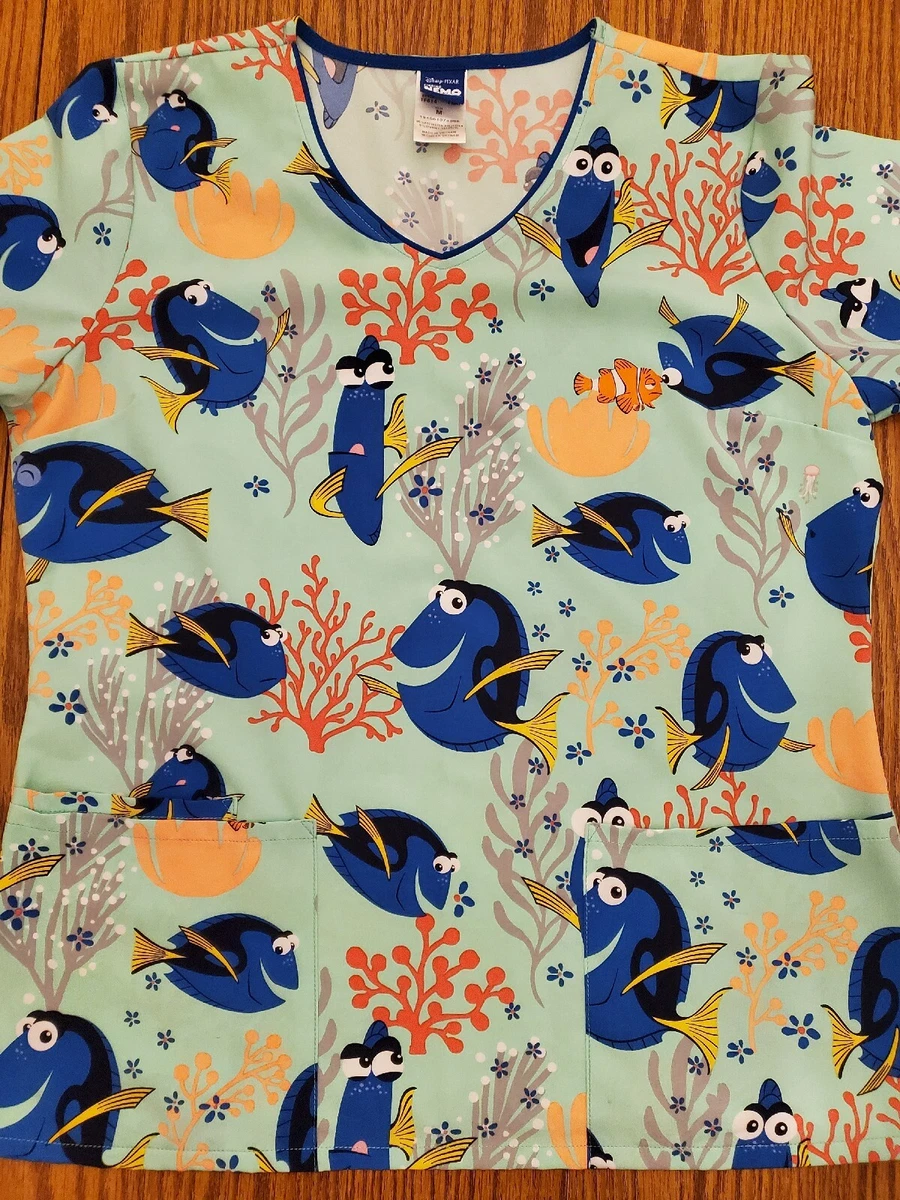 Disney Nemo Dory Scrub Top Medium EUC Green eBay