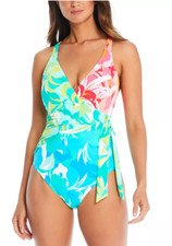 Bleu by Rod Beattie Surplice Tied One Piece Swimsuit - size 4 - retail 125