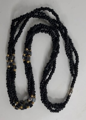Necklace Choker Black Bead Twisted Three Layers 18