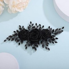 Black Flower Wedding Headband Floral Crystal Hairpiece for Festival