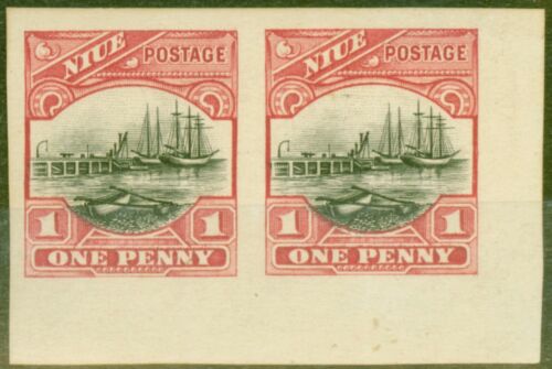 Niue 1920 1d Black & Dull Carmine SG39 Imperf Proof Pair Fine Lightly Mtd Mint - Picture 1 of 1