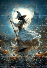 WITCH ART PRINT, Halloween Decor, Dark Witchy Poster, Cottagecore Pumpkin D887