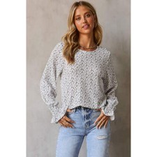 Floral Round Neck Flounce Sleeve Blouse