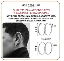 Orecchini a Cerchio Cerchietto Uomo Donna Argento 925%  2 Coppie  2 x 18-20