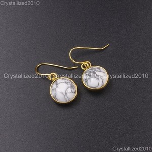 Authentic Natural Gemstone Round Candy Healing Chakra Pendant 18k Gold Plated Earrings