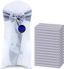 100 Light Silver Satin Chair Sashes Silky Sateen Chair Bows wedding party d cor