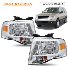 For 2007-2014 Ford Expedition Chrome Housing Amber Corner Headlight Headlamps