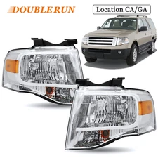 For 2007-2014 Ford Expedition Chrome Housing Amber Corner Headlight Headlamps
