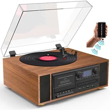 Boytone BT-38SM Bluetooth Classic Turntable Record Player System, AM/FM Radio