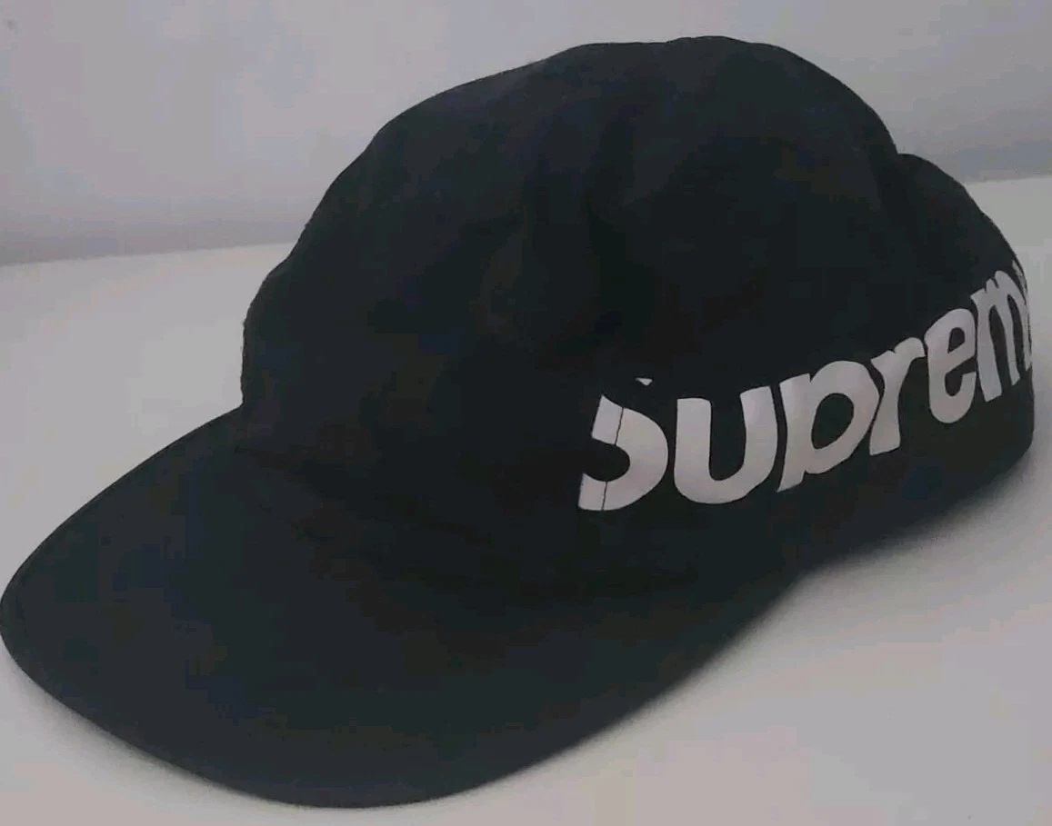 FW18 Supreme Side Panel Camp Cap black big logo hat