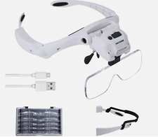 YOCTOSUN Head Mount Magnifier With 2 LED Professional Jeweler's Loupe Light