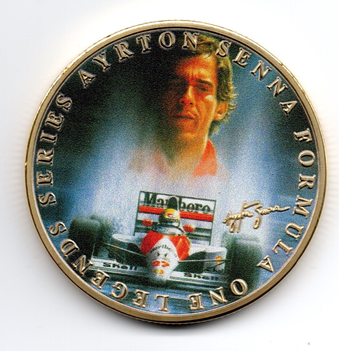 Ayrton Senna Lewis Hamilton Gold Coin Autographed Formula 1 Motor Car Racing UK