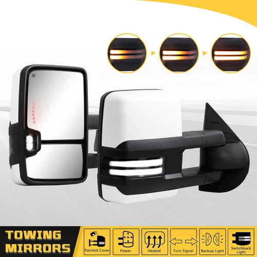 Painted White Towing Mirrors Switchback for 2007-2014 Chevy Silverado GMC Sierra