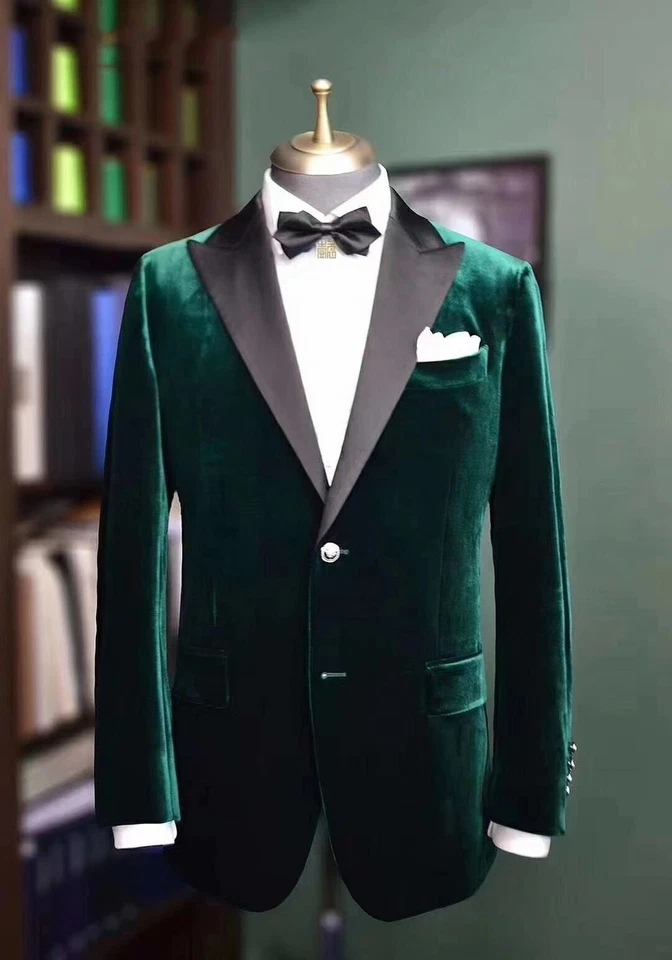 Velvet Dinner Suit Jacket Notch Lapel Two Button Tuxedo Slim Fit Party Blazer - Image 2 of 4