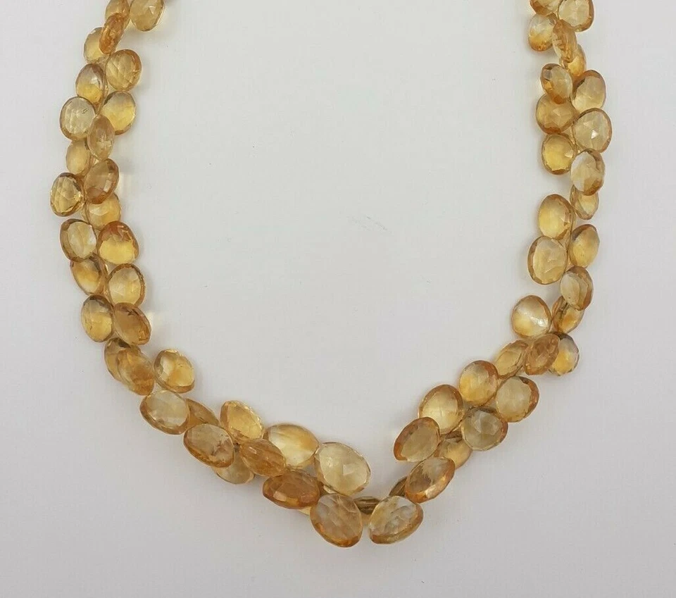 Filo di citrino gocce mandorle 84 pietre briolette sfaccettate collana gioiello - Immagine 3 di 4